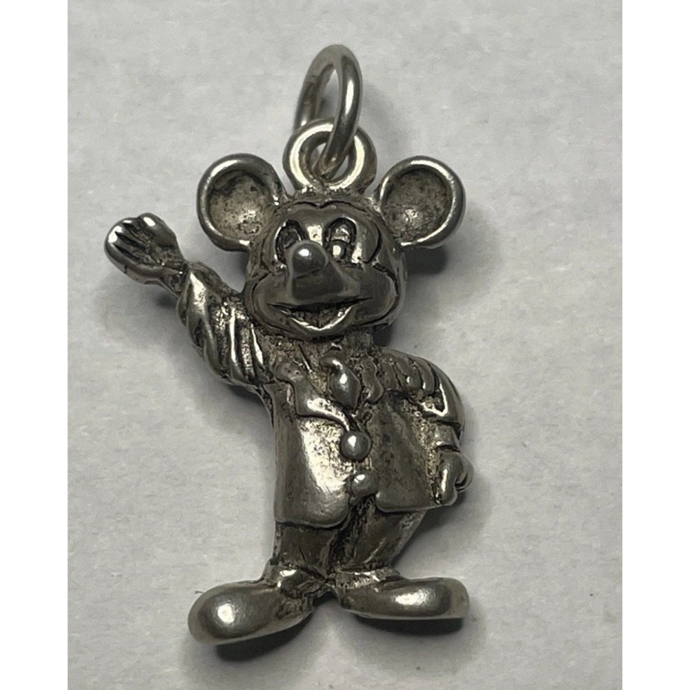 Vintage STERLING SILVER Walt Disney MICKEY MOUSE Waving Charm 3D Pendant
